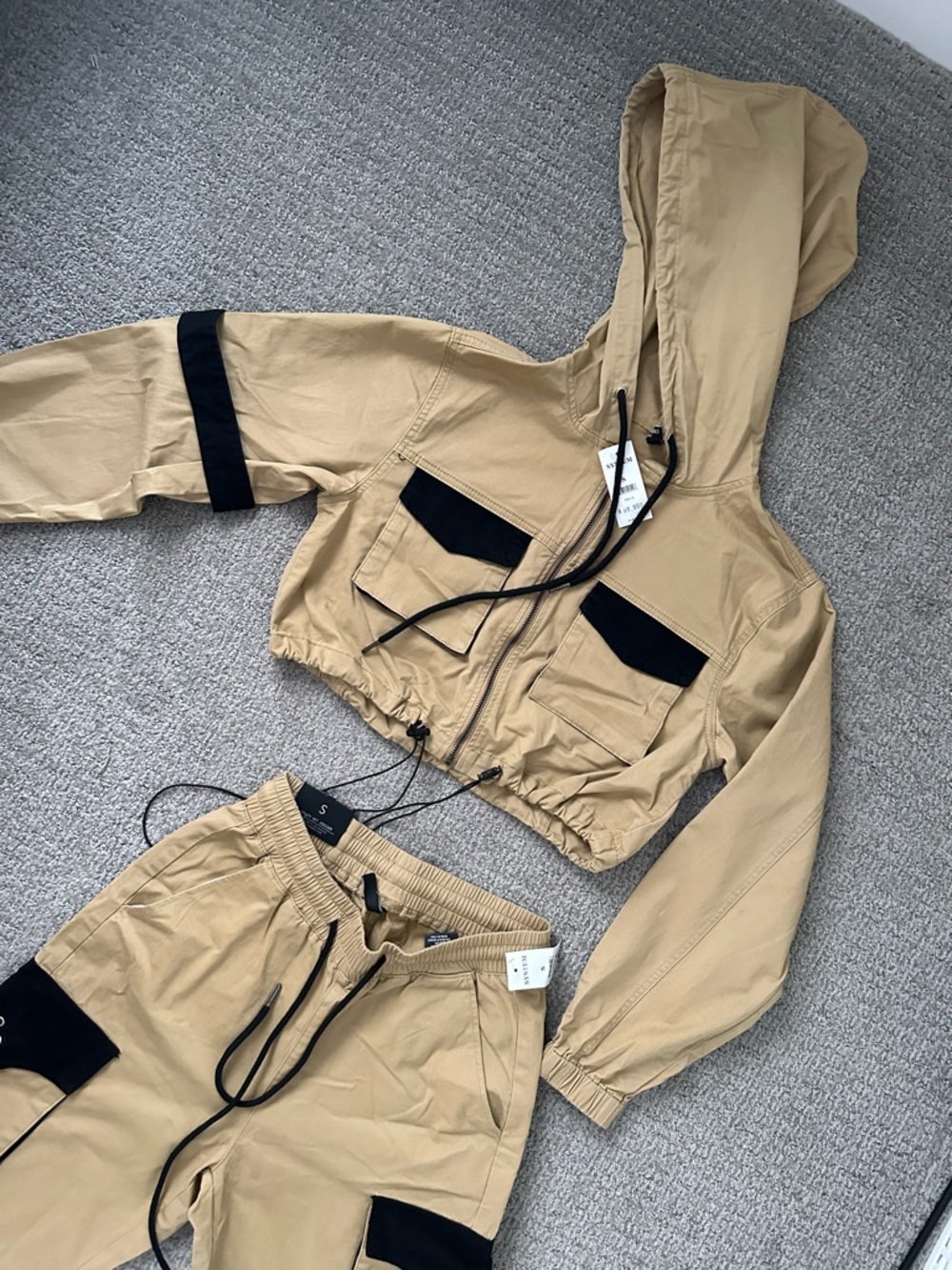 Cargo Jogger set in Khaki with Black Accents - Picture 2 of 6